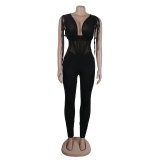 Sexy Solid See-Through Stretch Tight Fitting Bodycon Jumpsuit
