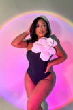 Large Flower Decorated One-Piece Swimsuit White Solid Color Sexy One-Piece Swimwear