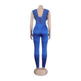 Sexy Solid See-Through Stretch Tight Fitting Bodycon Jumpsuit