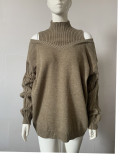 Women off-shoulder turtleneck loose sweater