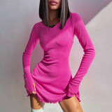 Women Fall/Winter Solid Lace-Up Dress