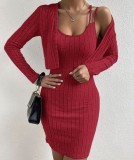 Women Sexy Suspender Skirt and Coat Two-piece Set