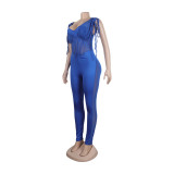 Sexy Solid See-Through Stretch Tight Fitting Bodycon Jumpsuit