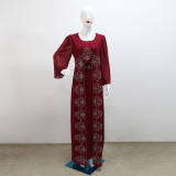 Women's Fashion Beaded Fake Two Piece Dresses Abaya Chiffon Robe