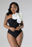 Large Flower Decorated One-Piece Swimsuit White Solid Color Sexy One-Piece Swimwear