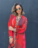 Women Autumn Printed Patchwork Button Casual Dress