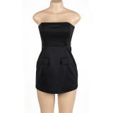 Summer Solid Color Sleeveless Sexy Strapless Slim High Waist Short Dress