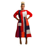 Fashion Women's Round Neck Printed Pleated Loose Dress