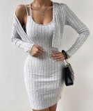 Women Sexy Suspender Skirt and Coat Two-piece Set