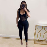 Sexy Solid See-Through Stretch Tight Fitting Bodycon Jumpsuit