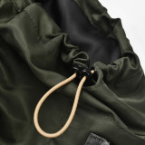 American Retro Hooded Cutout Jacket Autumn Trend Style Patchwork Drawstring Short Bomber Jacket