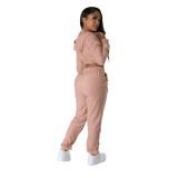 Solid Hooded Zipper Crop Two-Piece Pants Set