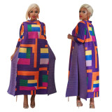 Fashion Women's Round Neck Printed Pleated Loose Dress