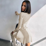 Women Fall/Winter Solid Lace-Up Dress