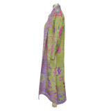 Pleated Printed Plus Size Windbreaker Long Coat For Women