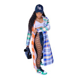Women's Autumn Fashion Casual Multi-Color Plaid Patchwork Long Jacket