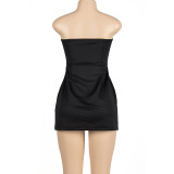 Summer Solid Color Sleeveless Sexy Strapless Slim High Waist Short Dress
