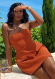 Summer Solid Color Sleeveless Sexy Strapless Slim High Waist Short Dress