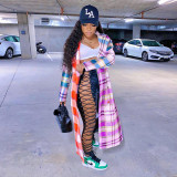 Women's Autumn Fashion Casual Multi-Color Plaid Patchwork Long Jacket