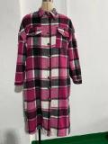 Autumn And Winter Chic Windbreaker Coat Side Slit Turndown Collar Loose Plaid Shirt Jacket