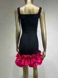Patchwork Bandage Dress Fashion Sleeveless Square Neck Slim Fit Bodycon Dress Formal Party Dress