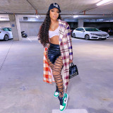 Women's Autumn Fashion Casual Multi-Color Plaid Patchwork Long Jacket