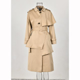 Trendy Asymmetric Shawl Windbreaker Jacket For Women Autumn Chic Gray Long Coat
