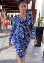 Chic Long Sleeve Printed Midi Dress Foral High Waist Side Slit Slim Fit Women's Dress Chic Long Sleeve Printed Midi Dress Foral High Waist Side Slit Slim Fit Women's Dress