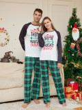 Christmas Family Wear Letter Green Plaid Print Home Clothes Pajama Two-piece Set