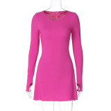 Women Fall/Winter Solid Lace-Up Dress