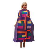 Fashion Women's Round Neck Printed Pleated Loose Dress