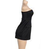 Summer Solid Color Sleeveless Sexy Strapless Slim High Waist Short Dress