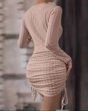 Women Round Neck Lace Long Sleeve Dress
