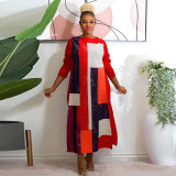 Fashion Women's Round Neck Printed Pleated Loose Dress