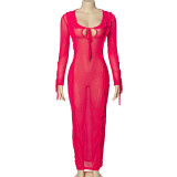 Women Autumn Solid Strappy Sexy Ruffle Edge Maxi Dress