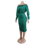 Solid Color Off Shoulder Two-Piece Skirt Set