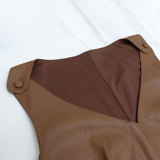 Chic Pu Leather Sleeveless Vest Slim Fit Women's Top