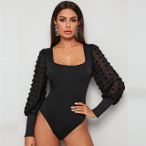 Spring Slim Fashion Square Neck Long Sleeve Tight Fitting Jumpsuit For Women