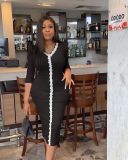 Solid Color V-Neck Women's High Waist Bodycon Pencil Dress