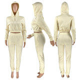 Women's Spring And Winter Velvet Sports Casual Hoodies Jogging Pants Two-Piece Set