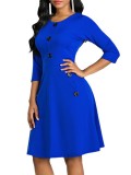 Plus Size Women's Autumn And Winter Round Neck Slim Waist A-Line Dresses