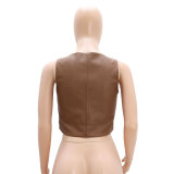 Chic Pu Leather Sleeveless Vest Slim Fit Women's Top