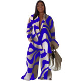 Plus Size Fashion Set Printed Loose Long-Sleeved Shirt Straight Trousers For Women