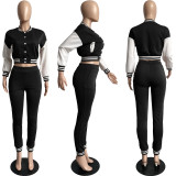 Women's Color Block Single Breasted Patchwork Long Sleeve Baseball Jersey Pants Two Piece Set For Women