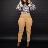 Women's High Waist Tight Fitting Nine Points Career Solid Color Casual Pants