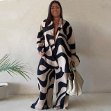Plus Size Fashion Set Printed Loose Long-Sleeved Shirt Straight Trousers For Women