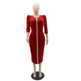 Solid Color V-Neck Women's High Waist Bodycon Pencil Dress