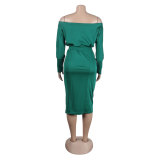 Solid Color Off Shoulder Two-Piece Skirt Set