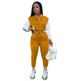 Women's Color Block Single Breasted Patchwork Long Sleeve Baseball Jersey Pants Two Piece Set For Women