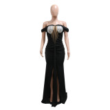 Women Off Shoulder Sequin Slit Dress